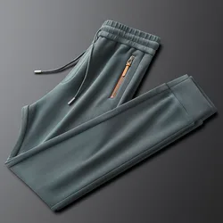 Stretch double-sided fleece casual sweatpants men's winter zipper pocket men's embroidered beaded sweatpants thick
