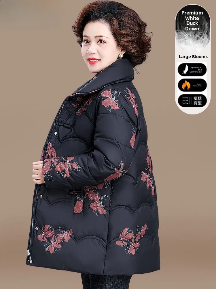 

Warm Mommy down Jaet Mid-Length Winter Coat for Middle-Aged Women andma Sli Thiened Polyester Fiber Zipper Closure