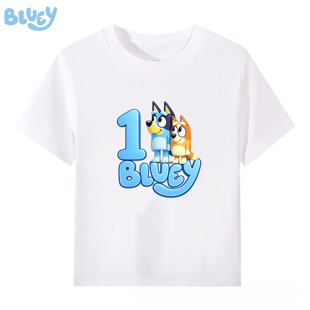 

Футболка Bluey White для детей на день рождения с принтом цифр, 100% хлопок, с коротким рукавом, для мальчиков и девочек, возраст 1-9 лет