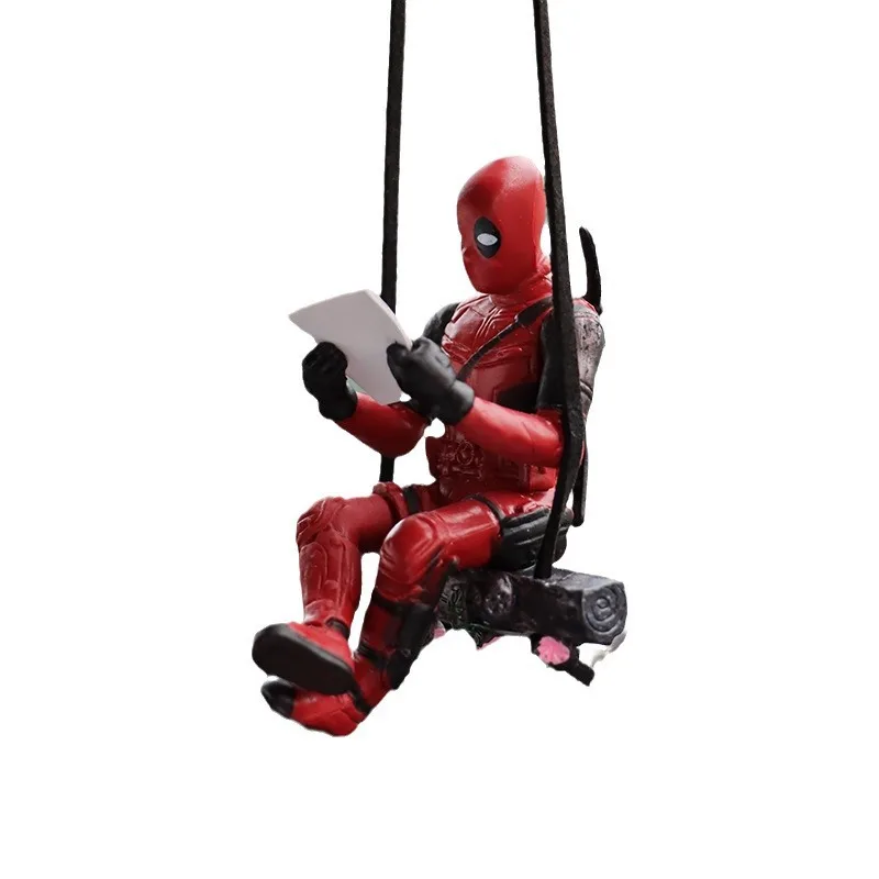 Cartoon Deadpool Car Rearview Mirror Pendant Read A Book SUCK IT Action Figure Car Pendant Interior Decor Accessories Model Toys