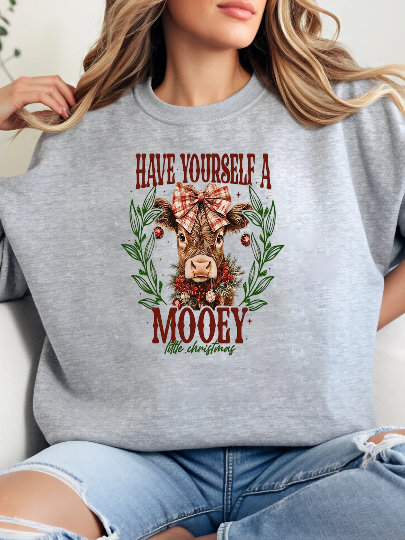 

Рождественская коровая шляпа Санта-Клауса с принтом, женская праздничная повседневная одежда, серый, больших размеров