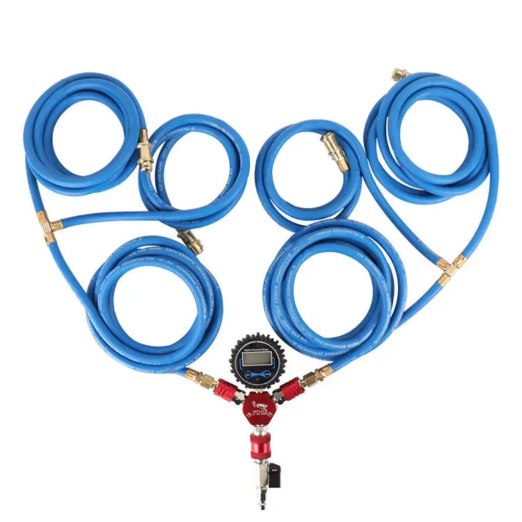 Offroad 4*4 4 Tire Inflate Inflation Deflation System Kit with Digital Gauge 4 Way air Hose Tire Inflation Deflation Sets