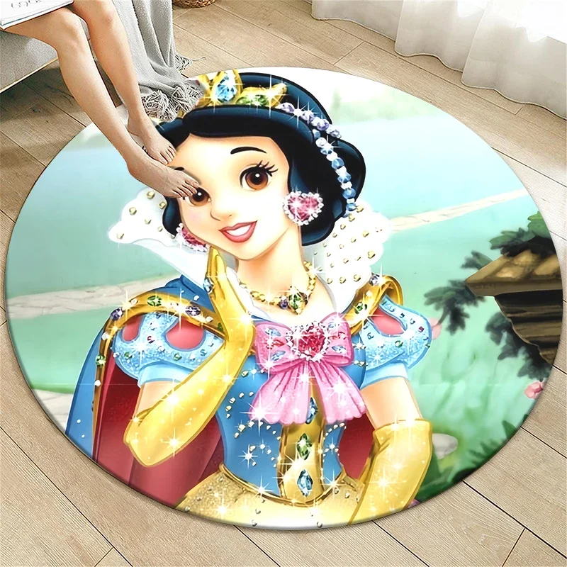 Snow White Cartoon Print Circular Carpet, Bedroom Decorative Carpet, Living Room Bathroom Picnic Camping Non-slip Mat