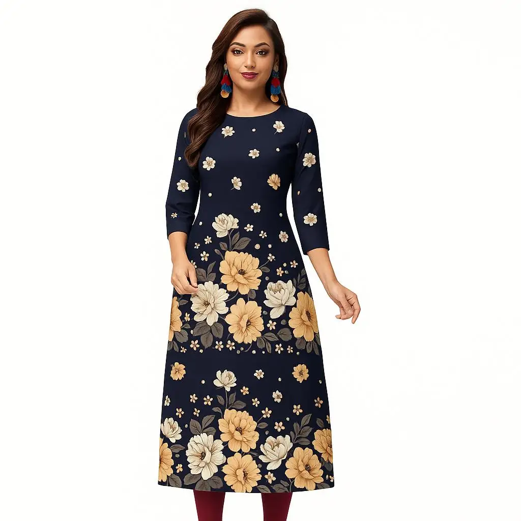 Kurt delle donne musulmane Fiori alla moda ed eleganti Tubo dritto Abito casual comodo 2026 Abito Donna Musulmana Orlo a fessura