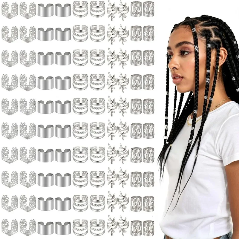100 Piezas de Aros para Rastas en Oro y Plata, para Trenzas de Cabello Sintético, Extensiones, Decoración de Pelucas, Ajustables, Antideslizantes, Gran Venta