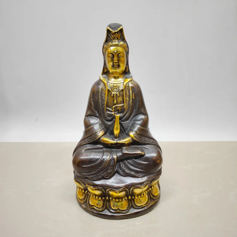 

Wholesale Vintage Buddha Statue Guanyin Worship Ornament Antique Collection Brass Imitation Copper Gilded Decoration Craft