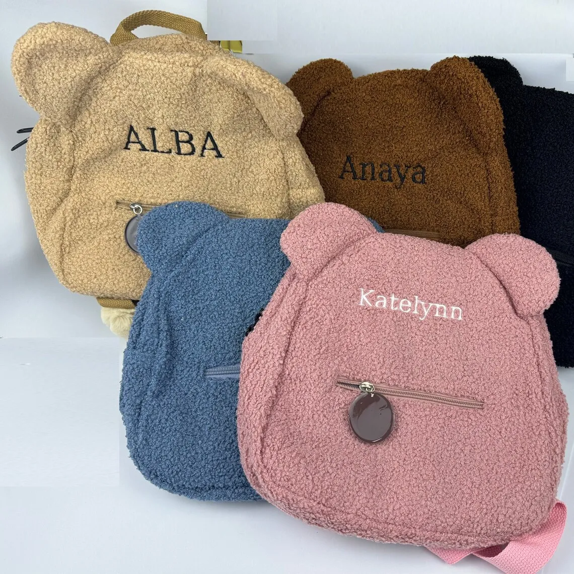 Personalized Fluffy Backpack, Embroidered School Bag for Kids, Custom Bear Ears Backpack, Travel Shoulder Bag, Birthday Gifts, T