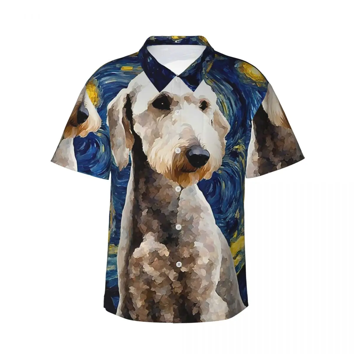 Bedlington Terrier Night Men's Shirts Hawaiian Short Sleeve Shirt Funny Lapel Tops for Summer Beach