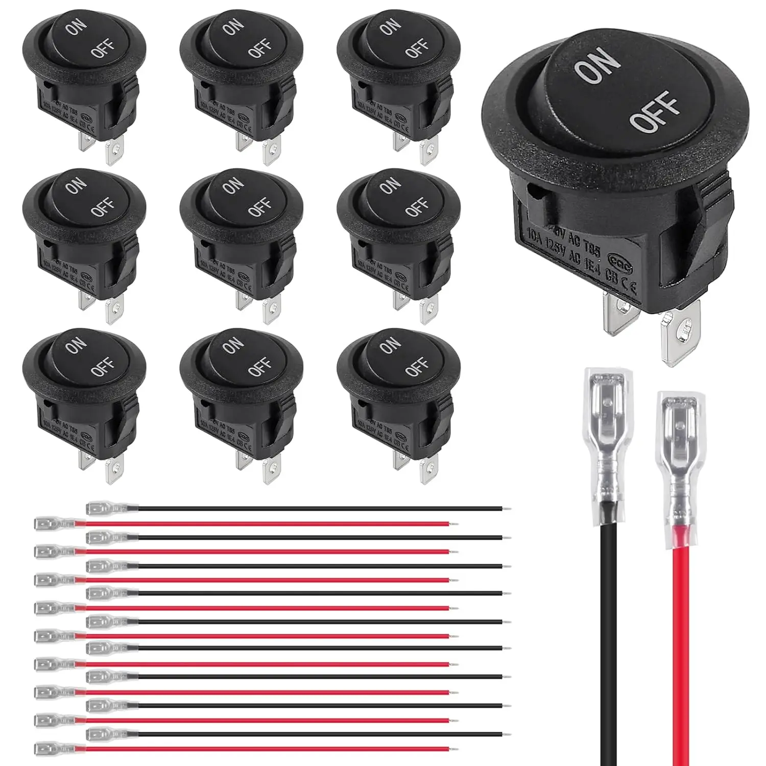 10PCS Runde Wippschalter Ein Aus Schalter 12V Mini DC Kreis Kippschalter mit Draht 6A/250V 10A/125V AC für Auto Automotive