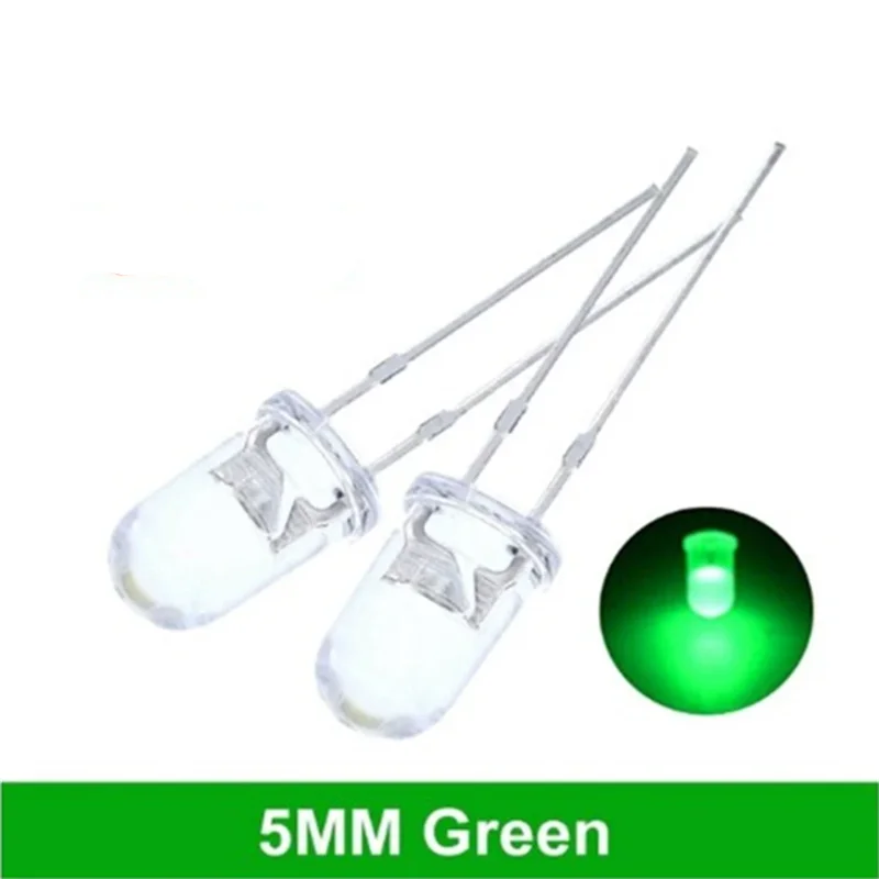 100 шт., высококачественные прозрачные круглые 5 мм, супер яркие, прозрачные, зеленые, красные, белые, желтые, синие светодиодные лампы, излучающие диод