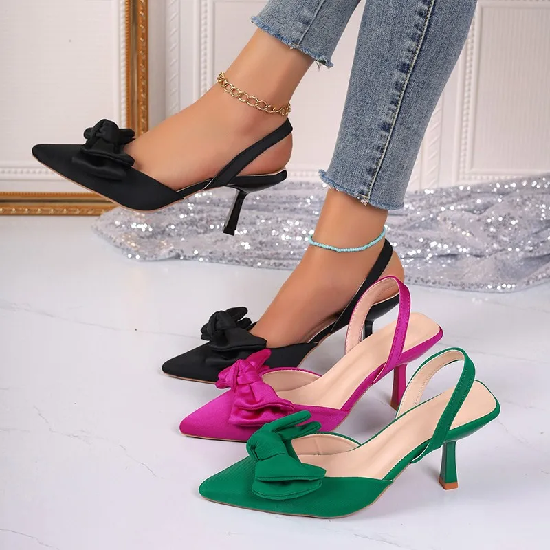 

New Style Pointed Toe Metal Decoration Kitten Heels Women's Sandals Summer Elegant Office Lady Walking Comfy Sandals Big Size 43