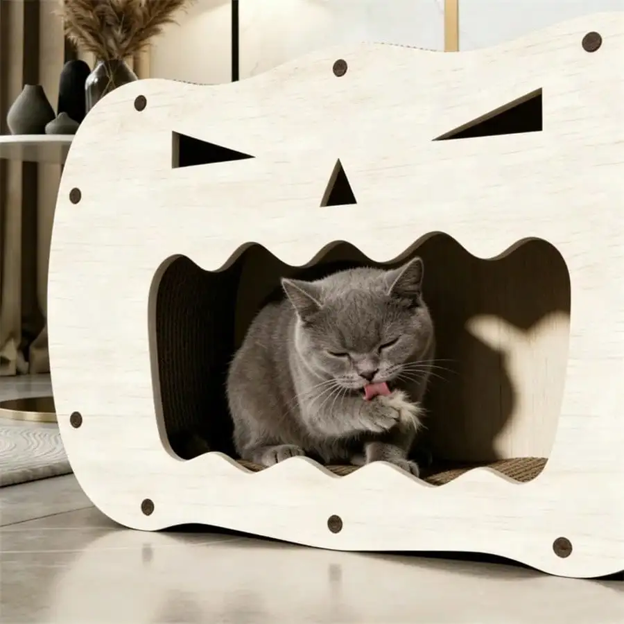 Halloween Pumpkin Shaped Cat Scratcher&Hideout - Corrugated Paper Cat Scratch Board Cat Nest Integrated Furniture