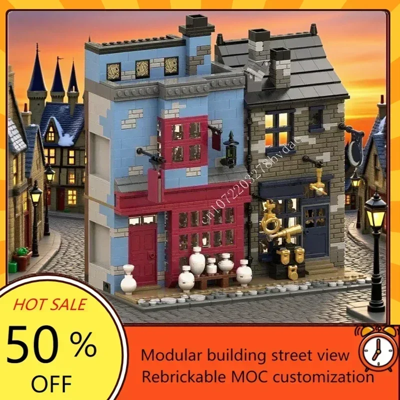 

1485PCS Wizarding Equipment Model Kit Apothecary & Wiseacre's Creative Street View MOC DIY Puzzle Birthday Toy Christmas Gift