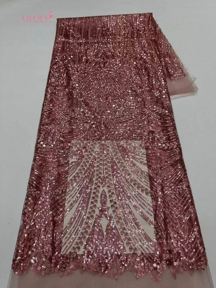 

OLOEY African Bead Lace Fabric 2026 High-Quality Nigerian Chiffon Sequin Lace Fabric Suitable For Wedding Party Dress Sew