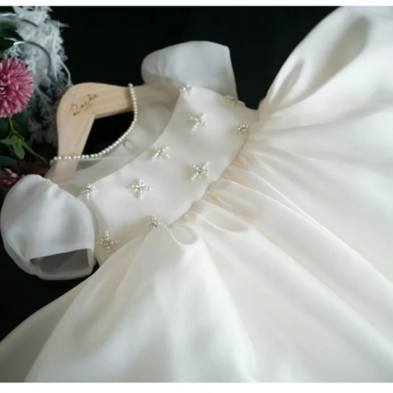 New Baby Girls Beading Christening Gowns Chiffon Tutu Wedding Party Dresses for Newborn First Communion Birthday Kids 1-8 Years