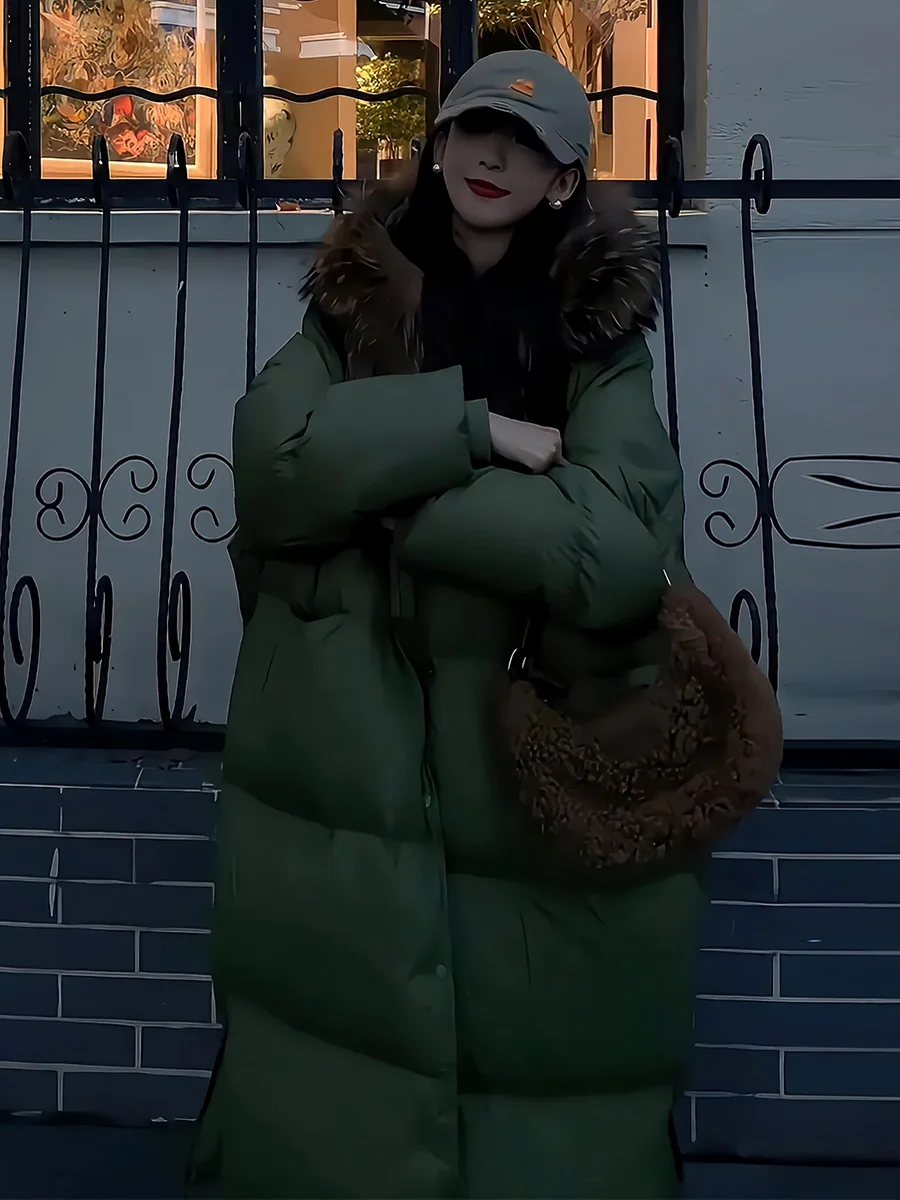 Jaet largo de plumas para mujer 2024 invierno nuevo Sle Commute Sle blanco Du abajo abrigo con cuello de piel moderno perezoso de gama alta F...