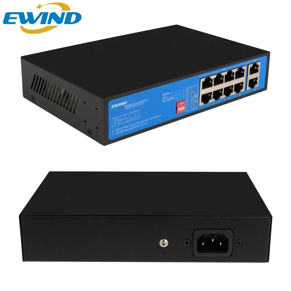 Ewind 10 ports 100m mit eingebautem 8*100m poe 2 * fe rj45 poe switch unterstützung ai watchdog port selbst heilender poe switch