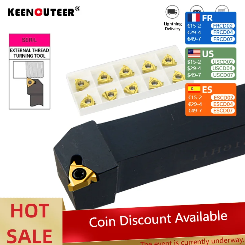 

SEL1616H11 external thread turning tool reverse shank matching 11IR carbide blade CNC tool