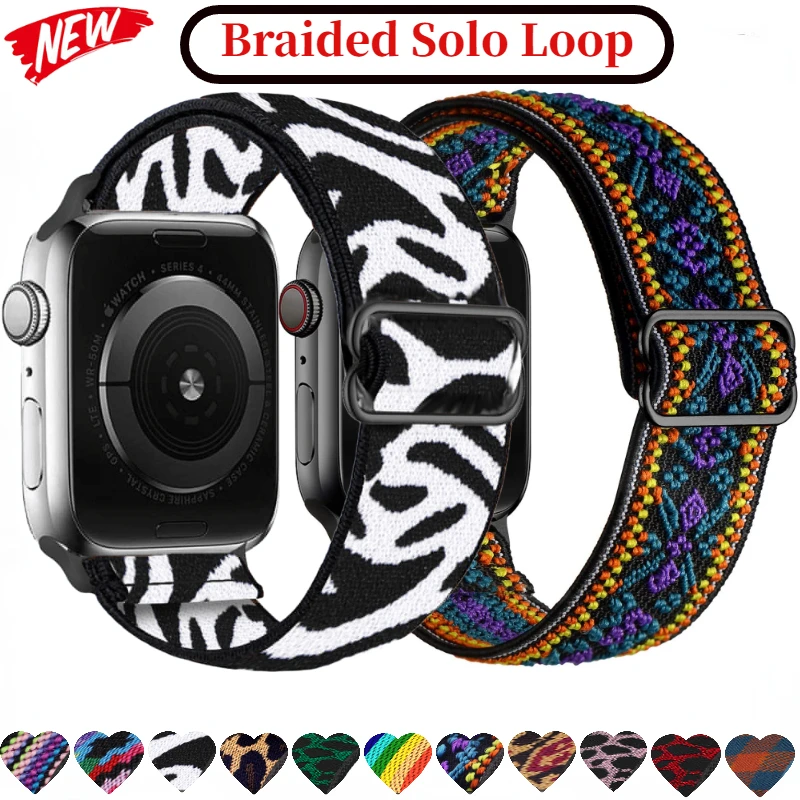 Braided Solo Loop For Apple Watch Ultra 2 49mm 9 8 7 45mm 41mm Adjustable Nylon Bracelet iWatch 6 5 4 3 SE 44mm 42mm 40mm Band