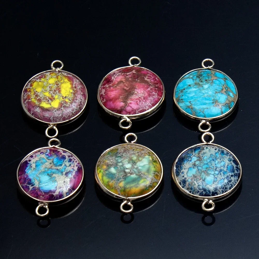 1 قطعة 21x30 مللي متر ثقب مزدوج موصل قلادة الحجر الطبيعي الذهبي الجولة الحجر الإمبراطوري ل قلادة سوار أقراط اكسسوارات #5