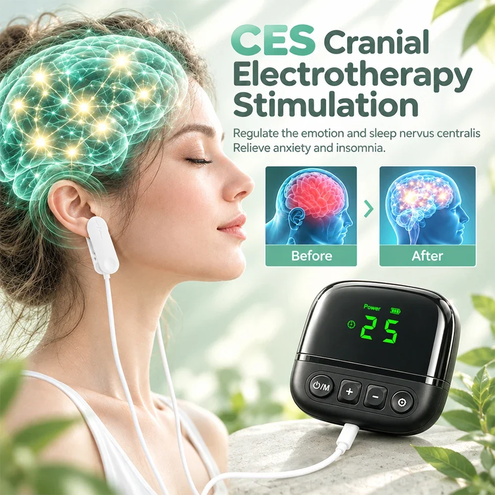 CES Sleep Aid Device Ear Clip 3 Mode 20 Intensity Level Rechargeable Microcurrent Relaxation Tool Calm Anxiety Bedtime Wind-Down