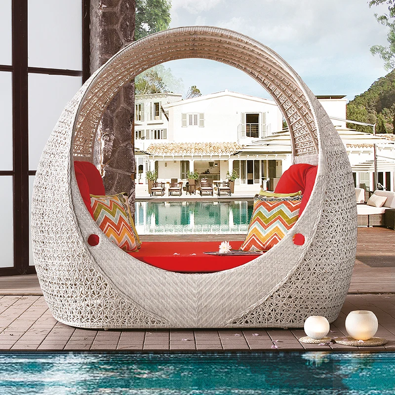 Customized outdoor rattan sofa bed swimming pool birdcage leisure lounge chair scenic spot seaside beach sun room creative