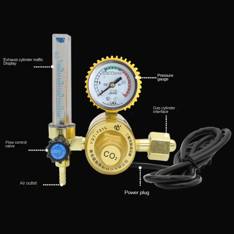 CO2 Pressure Regulator Carbon Dioxide Pressure Reducer Heated Pressure Gauge Meter Flowmeter For MIG/TIG Welding 36/110/220V