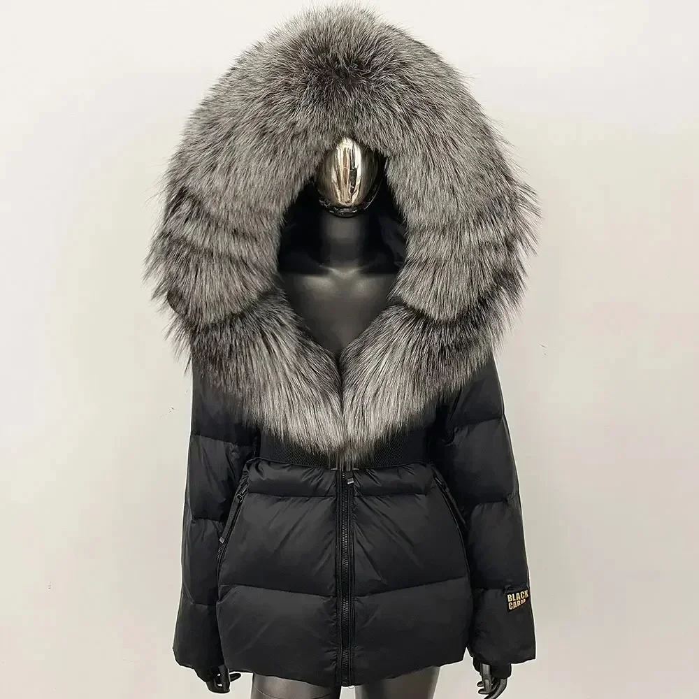 Down Coat Hooded Detachable Women Puffer Jacket Winter Real Natural Fox Fur Collar Fashion Thick Warm Outerwear Real Fur Coat
