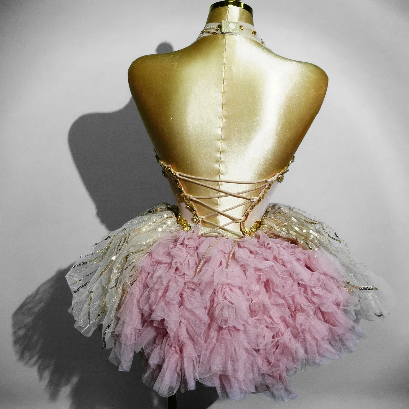 A Sexy BacklessDress Golden Crystal Transparent Dress For Women Party Club Wedding Birthday Celebrity Ball And Drag QueenOutfits