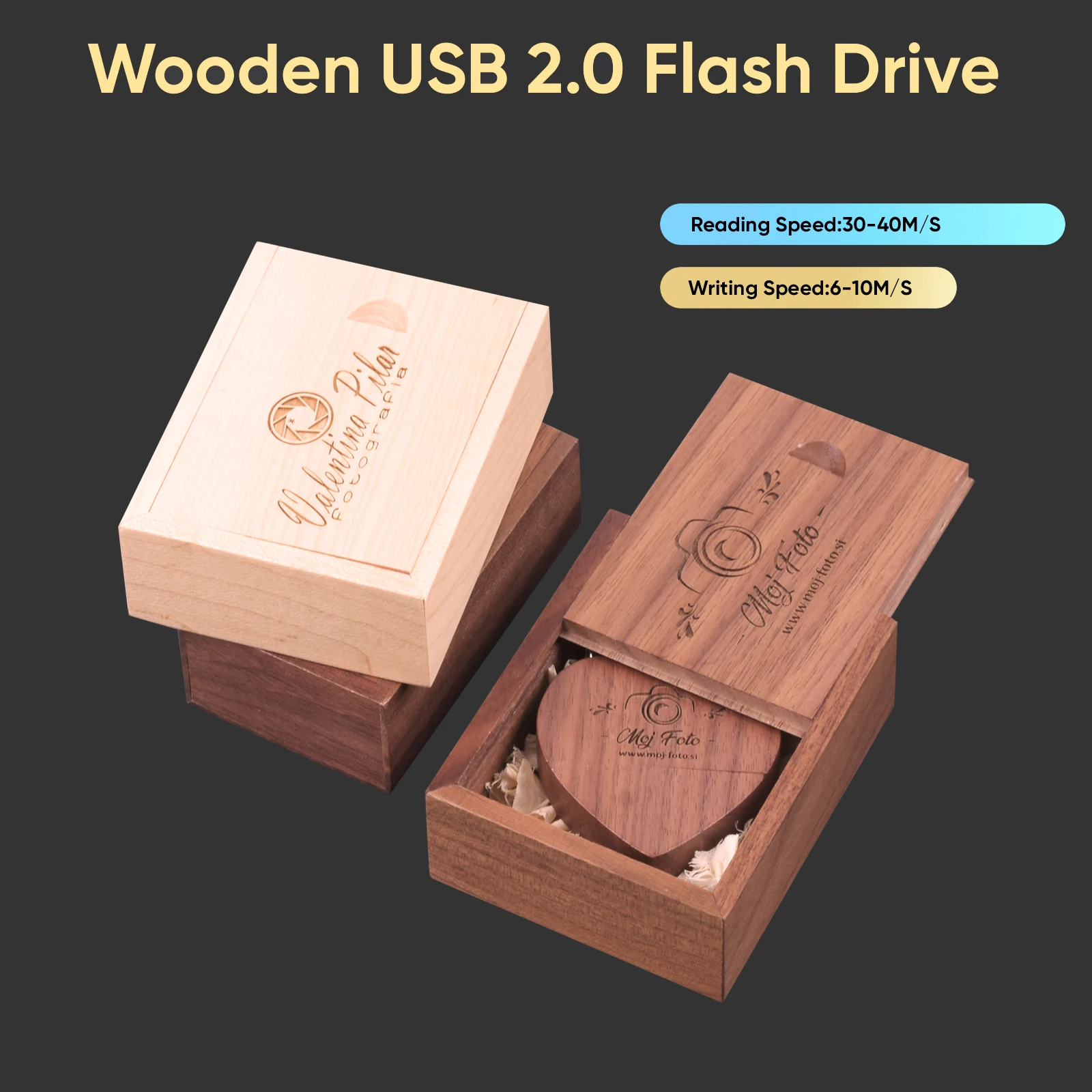 JASTER Wooden Box + Wood Heart USB Flash Drive 64GB Free Custom LOGO Pen Drives 32GB Gifts Key Chain Memory Stick 16GB U Disk