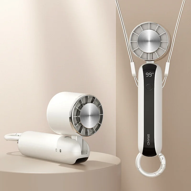 Suitable forNew Mini 5000mAh Semiconductor Refrigeration Handheld Fan Ice Compress Refrigeration Folding Neck Digital Display