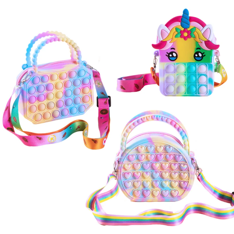 Pop Purse Silicone Sensory Push Pop Bubble Bag Crossbody Bag Antistress Toys Reliver Autism Handbag Coin Pouch for Kids