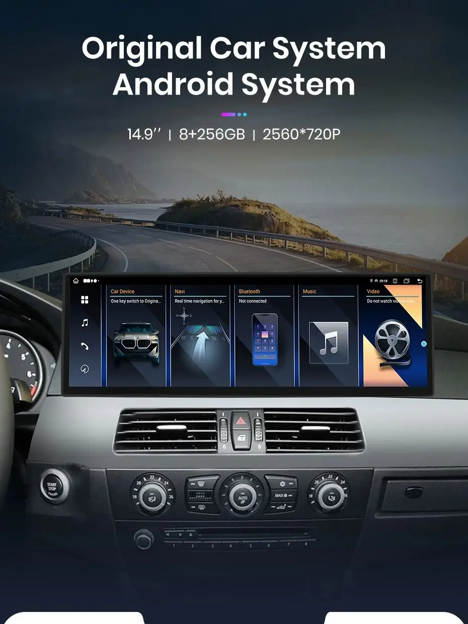 Junsun 14,9 Zoll 2500*720 Wireless CarPlay Android Auto Autoradio für BMW 5er Serie E60 E61 E62 E63 2004-2012 GPS Intelligente Systeme Stereo Auto Multimedia Videoplayer