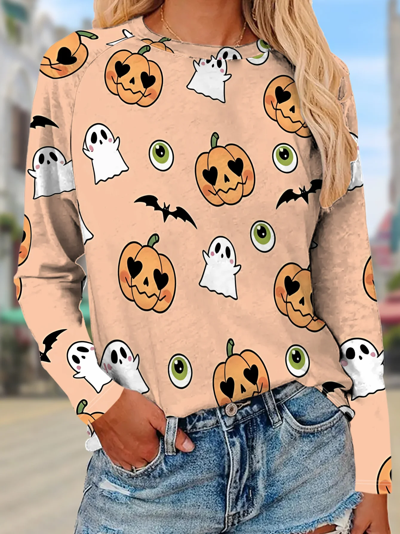 Women Long Sleeve T-shirt Round Neck Halloween Black Cat Star Moon Print Casual Tops Autumn Fashion Daily Wear Women's Clothes view 5