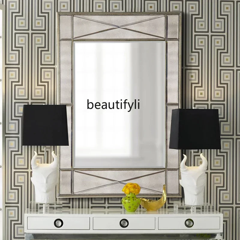 ltAmerican living room background wall wall mirror art wall, bedroom makeup, wall hanging bathroom led light mirror