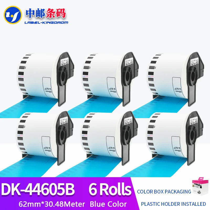 

6 Rolls Generic Brother DK-44605 Label 62mm*30.48M Blue Color Compatible for QL-570/700 All Includ With Plastic Holder