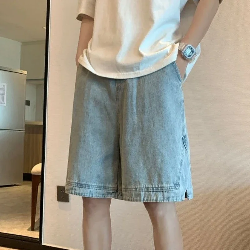 

Bermuda Men's Short Jeans Pants with Pockets Baggy Loose Wide Half Male Denim Shorts Long New in Thin Jorts Buttons Stretch Xl