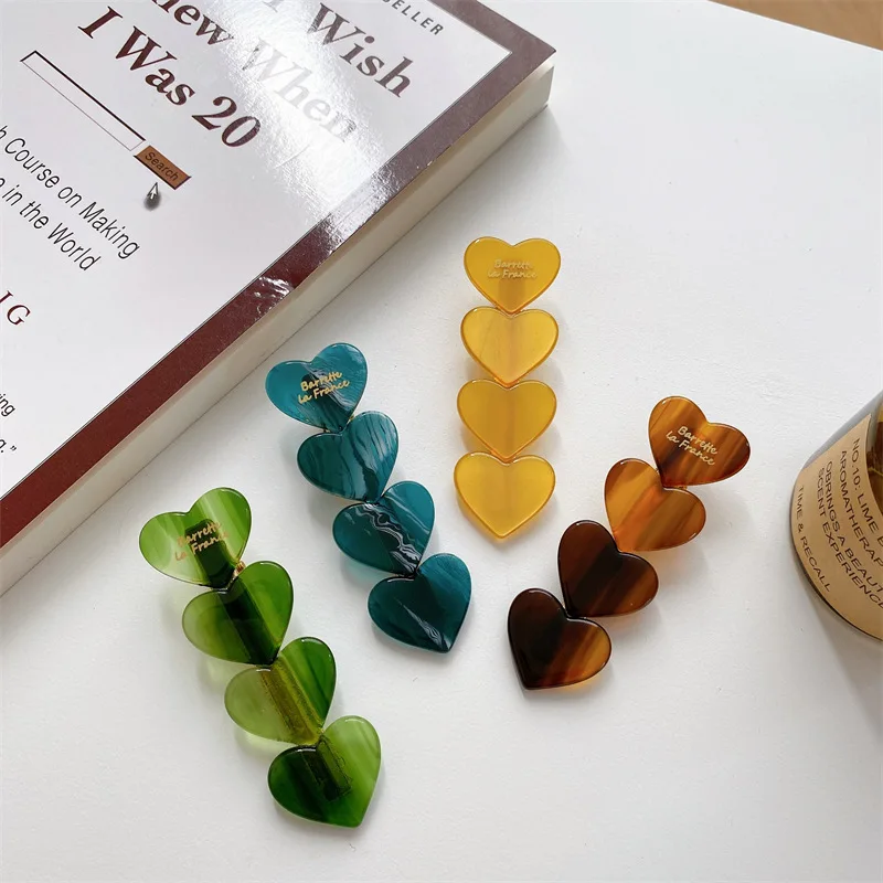 Dopamine Colorful Love Heart Acetate Barrette Hair Clip for Wome Girls 2024 Summer Cute Traceless Hairpin Headwear Accessories