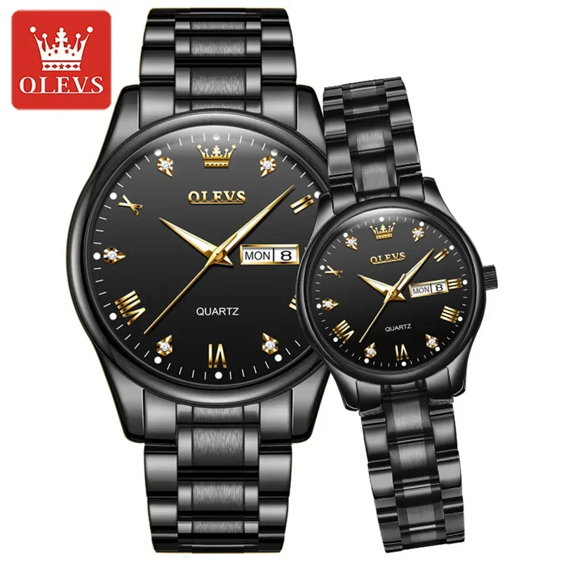 Olevs 5563 couple watch luxury quartz wristwatch men and women elegant fashion dual calendar waterproof hand clock