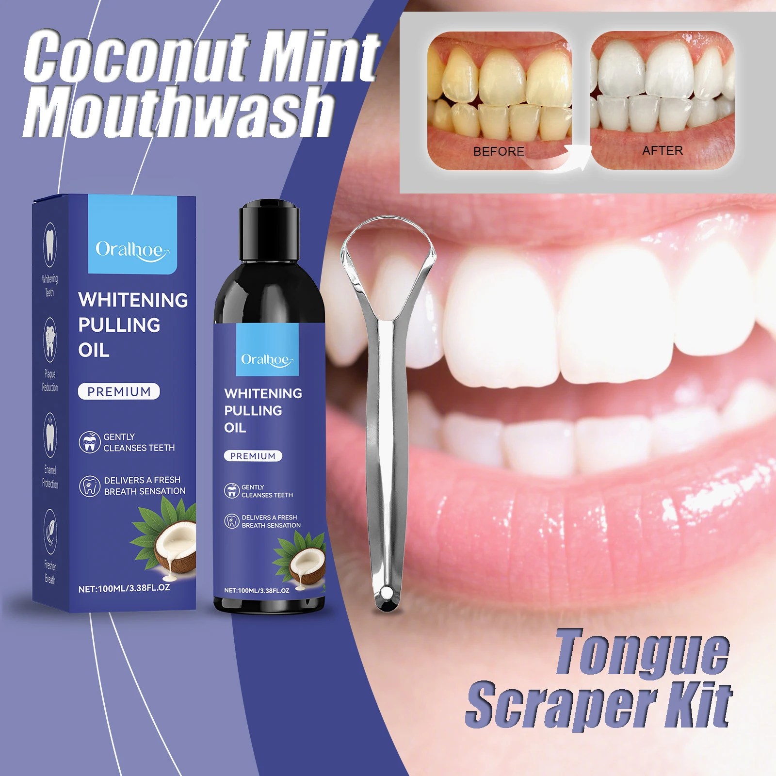 

Coconut Mint Mouthwash Tongue Scraper Kit Effectively Removes Dental Plaque Tongue Coating Prevents Bad Breath Provides 100ml