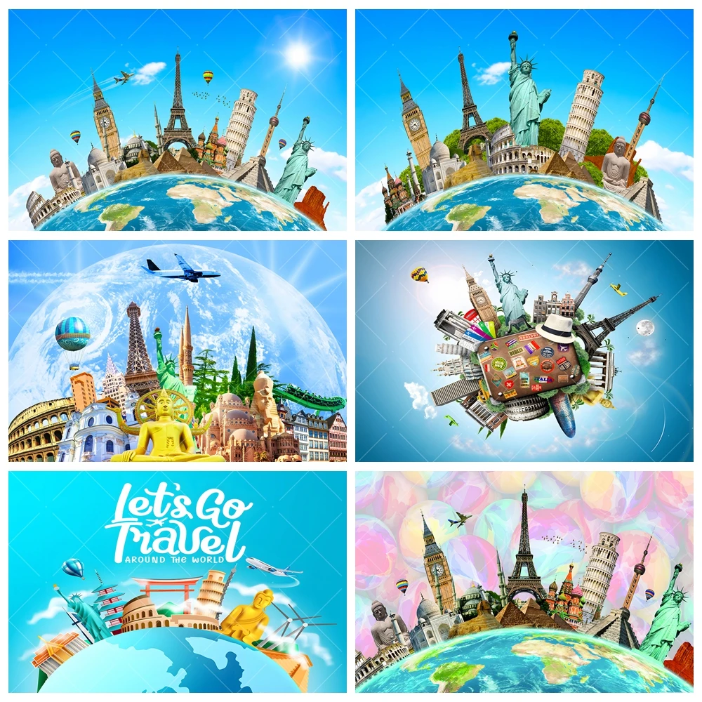 

Travel World Landmark Background Customized Earth Big Ben Paris Eiffel Tower Poster Birthday Party Decoration Photography Props