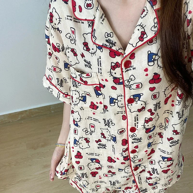 HelloKitty vêtements de nuit femmes été nouveau nuage coton à manches courtes dessin animé japonais mignon étudiant maison costume ensemble