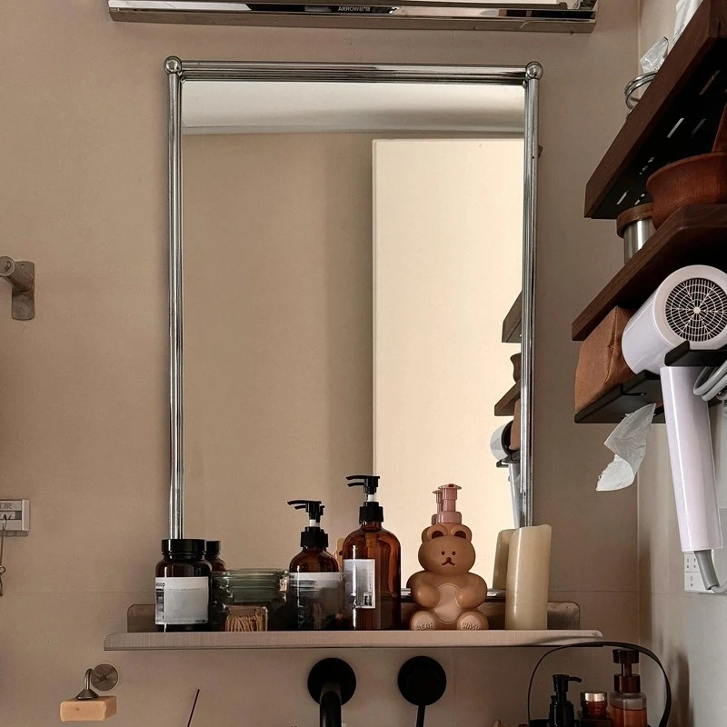 Nordic Simple Bathroom Mirror Wall-mounted Toilet Wall-Mounted Toilet Mirror Stainless Steel Makeup on The Wall