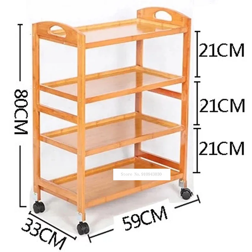 Nieuwe Verplaatsbare Bamboe Eetkamer Trolley 3/4 Laag Thee Eetkar Kleine Woonkamer Zijkast Schoonheidssalon Trolley Keuken Plank