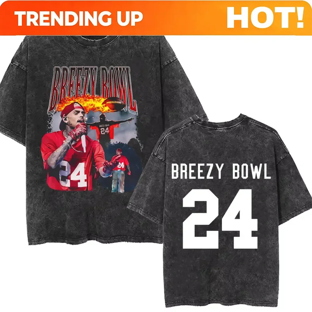 Customization 2025 Retro Washed Chris Brown Breezy Bowl XX Tour Graphic T Shirts Men Hip Hop Fashion Casual T-shirts Unisex Summ