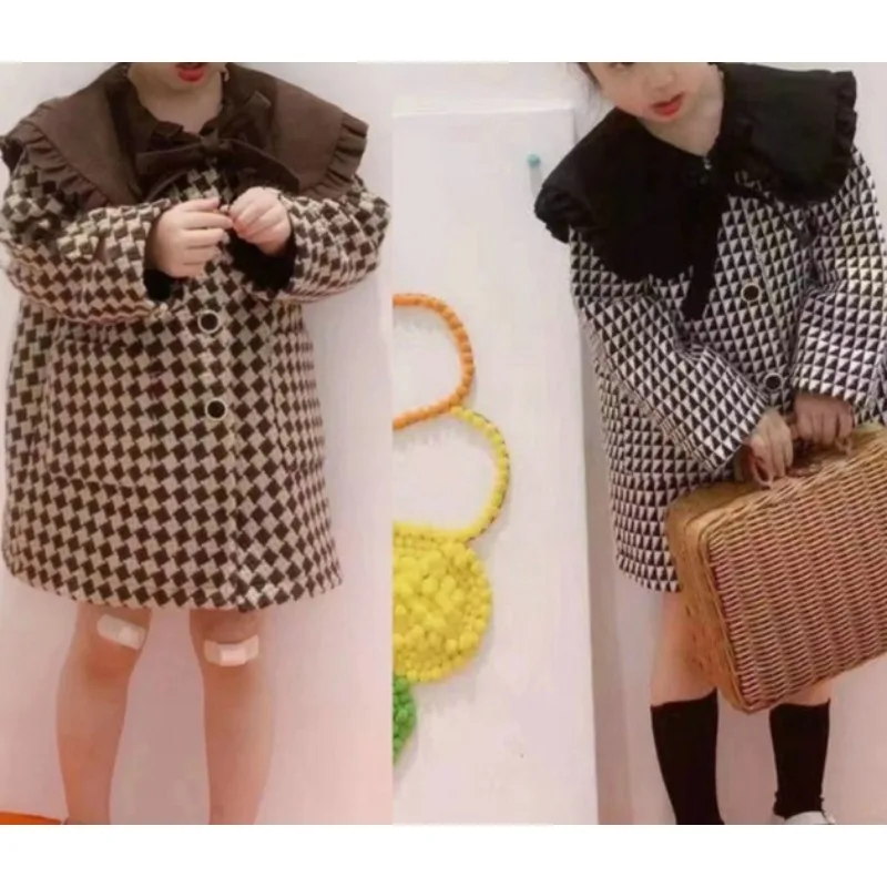 girls'-coat-plaid-big-collar-woolen-material-thickened-coat-top-26-autumn-and-winter-new-children's-clothing