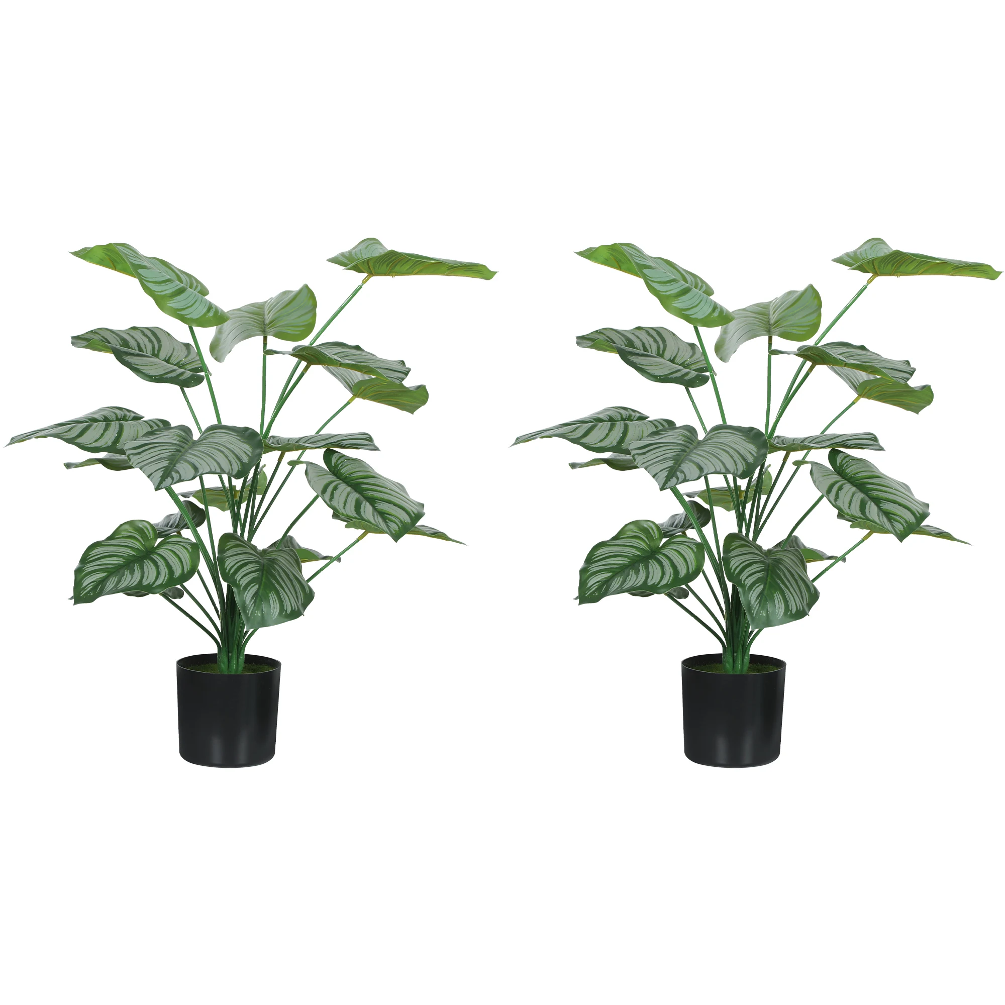 Homcom Set van 2 decoratieve kunstplanten 65 cm Kunstplanten met pot en bladeren voor binnen, thuis, woonkamer