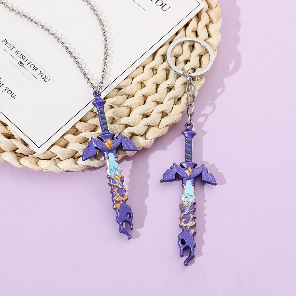 Anime Zeldas Master Sword Necklace Keychain Tears Of The Kingdom Link Hero Hylian Shield Pendant Keyring For Fans Jewelry Gifts