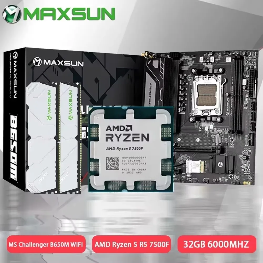 MAXSUN B650M WIFI DDR5 Socket AM5 Motherboard With AMD Ryzen 5 7500F CPU 6000MHz 32GB Memory Combo For Gaming Desktop Computers