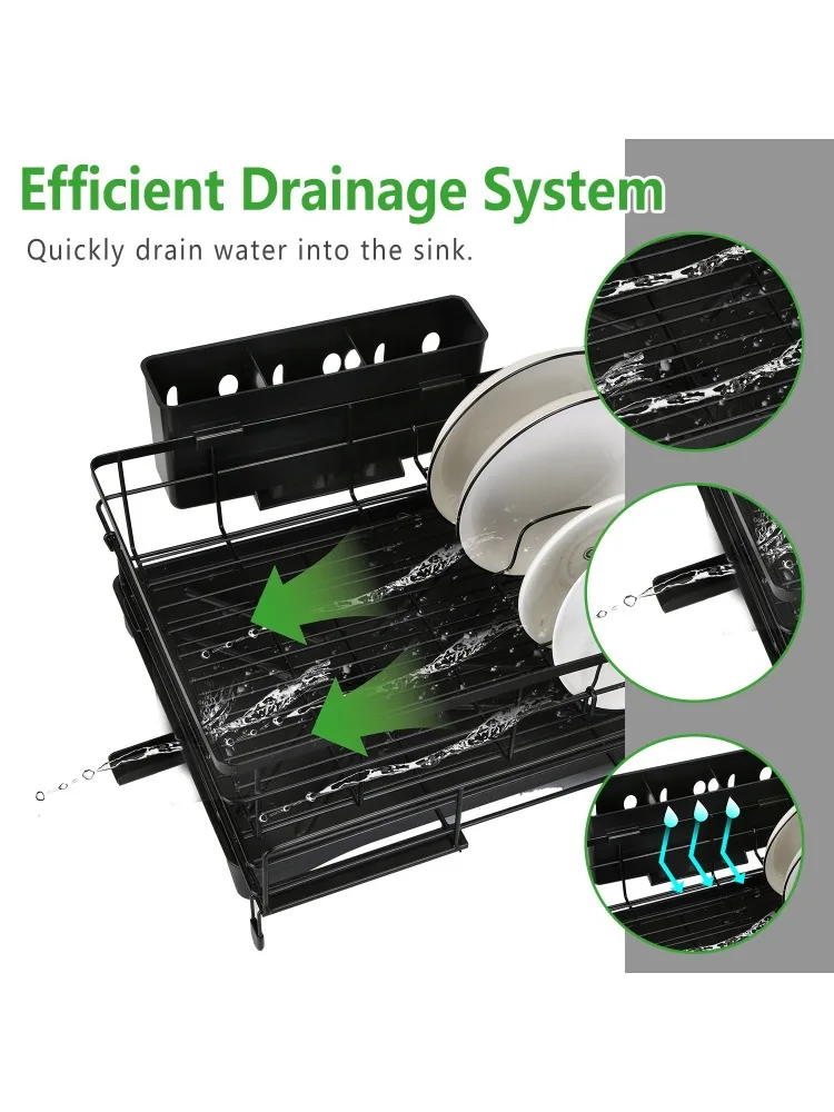 Retractable Dish Drying Rack Extra Large Dish Rack with Drainboard Utensil Holder for Countertop Over Sink Rustproof Expandable